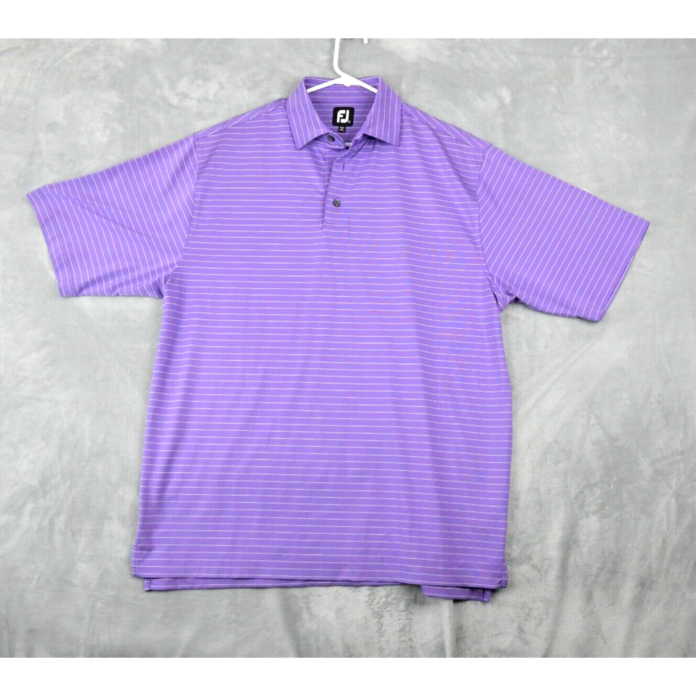 FootJoy FJ Men's Polo Shirt Large Purple Striped Golf Short Sleeve